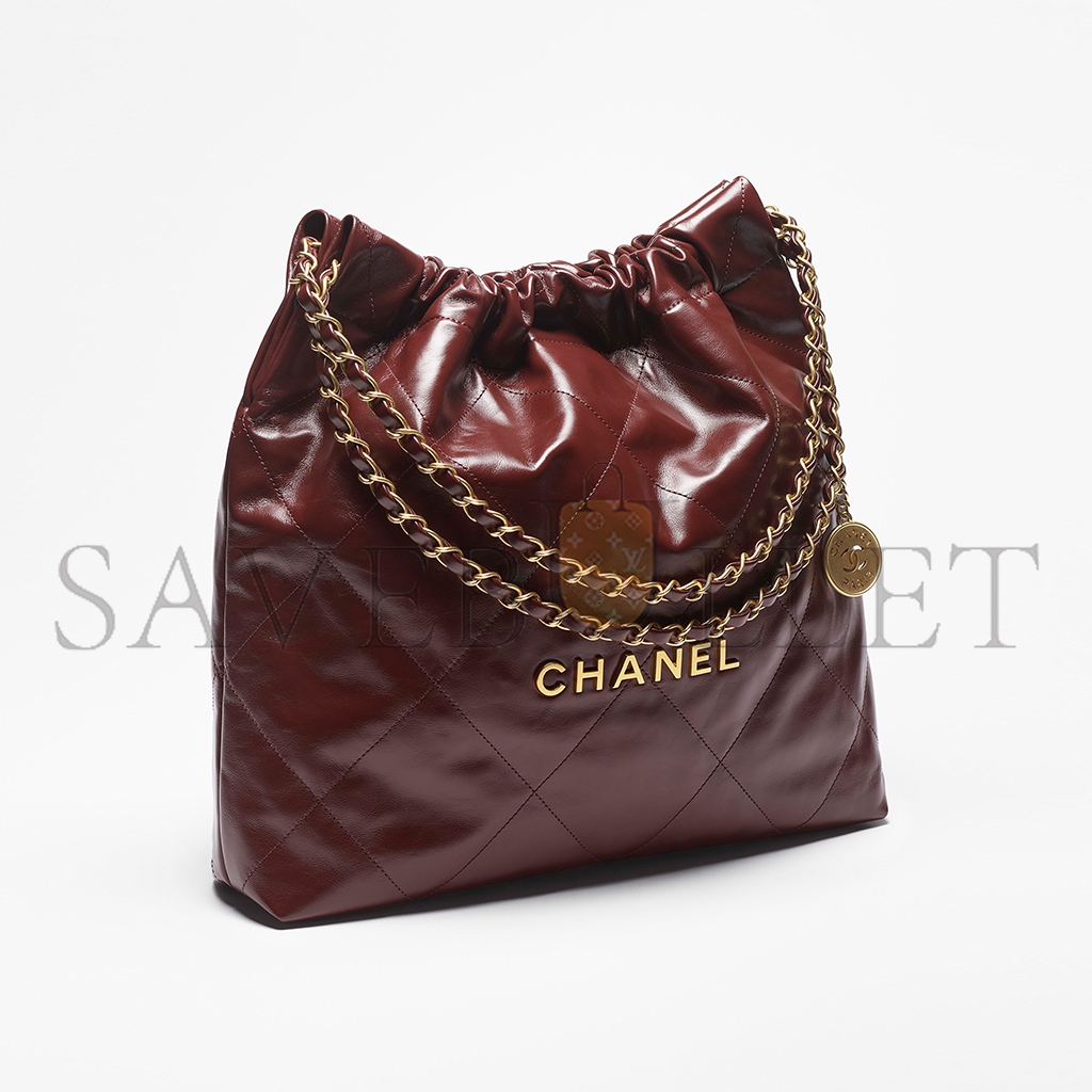 Ch*el master 22 handbag shiny calfskin & gold-tone metal as3261 (42*36*8cm)